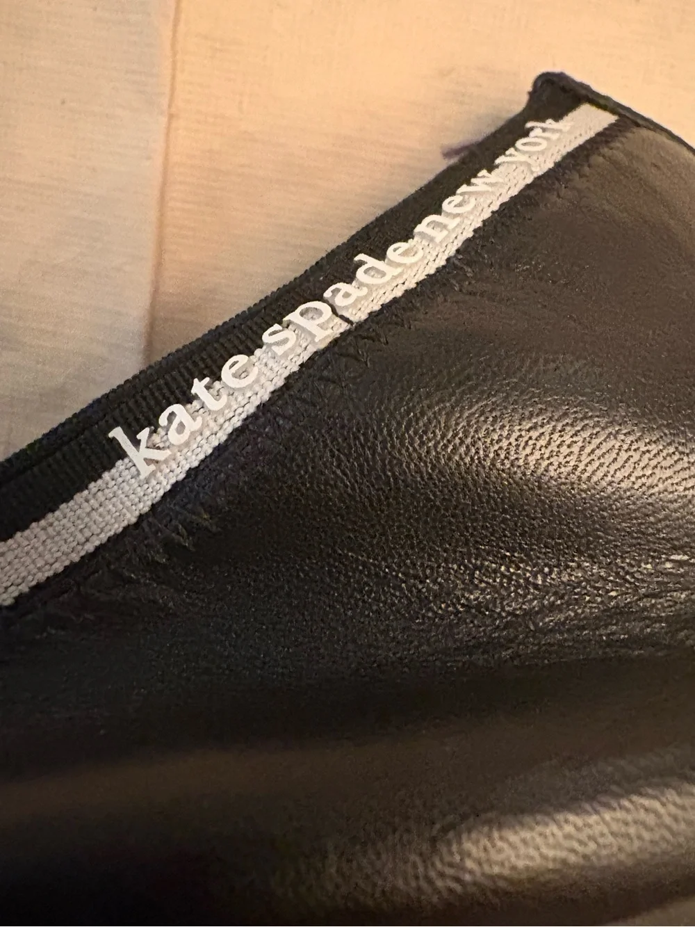 kate spade Claudette Black Leather Ballet Flats with White Trim and Bow Size 11